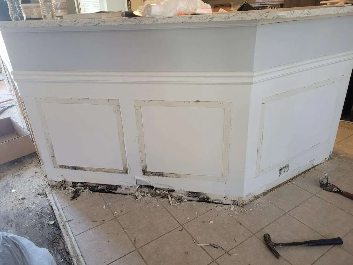 Water damage and mold on kitchen during Sewage Cleanup & Sanitation in Daphne